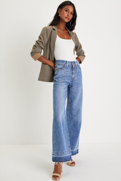 Raw Hem Unique Cuff High Rise Straight Loose Jeans